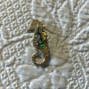 Sterling seahorse with abalone shell